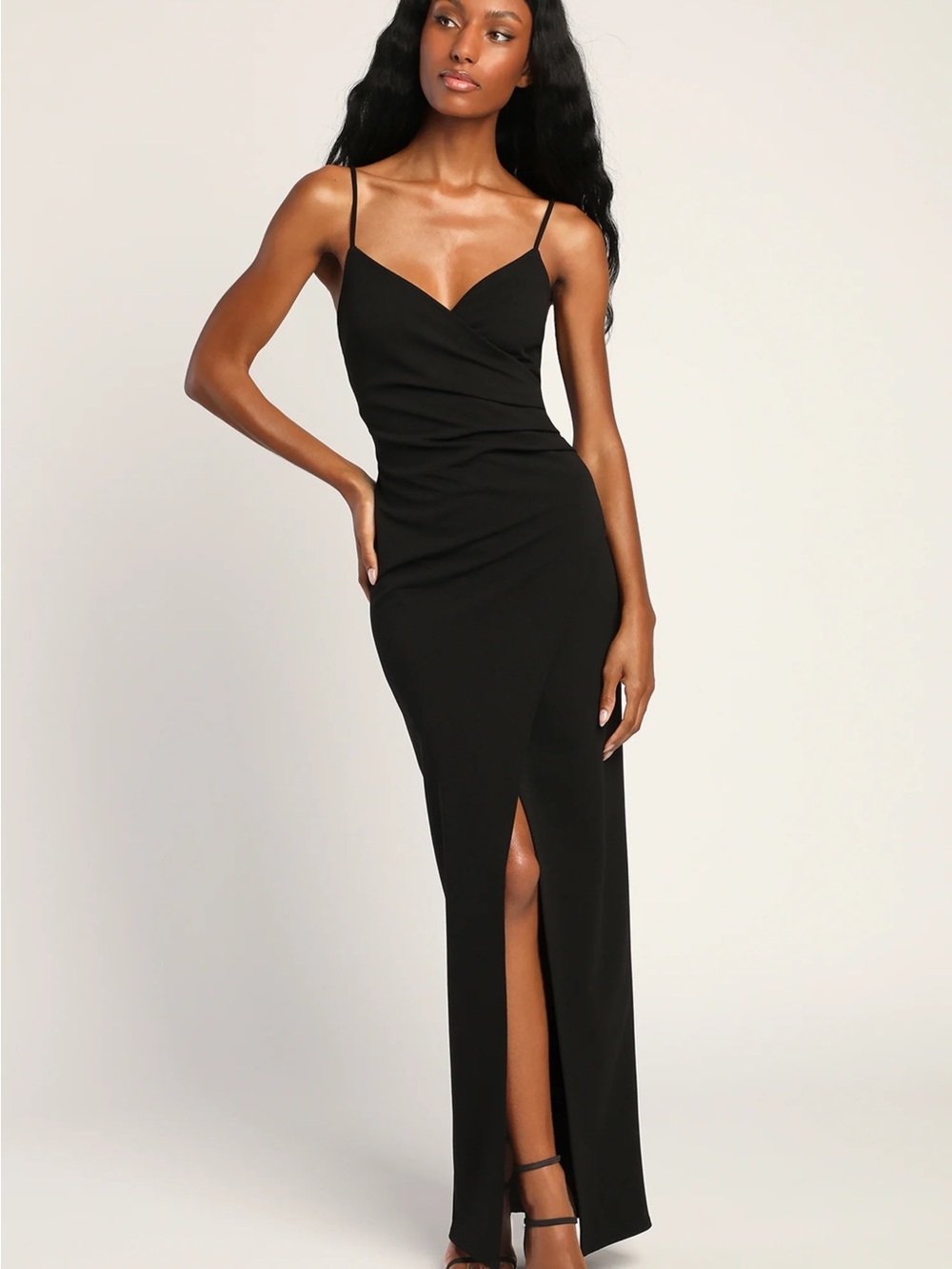 Lulu's Sweetest Admirer Ruched Gown Spaghetti-Strap with Front Slit NWT